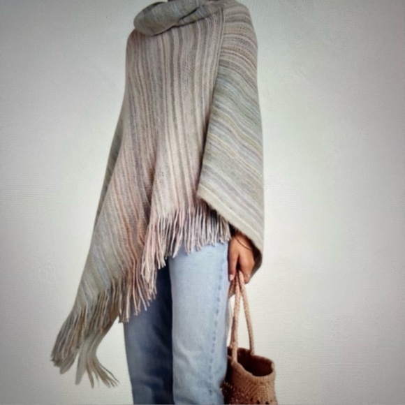 Anthropologie  Saturdays Sunday Vera bohemian pastel striped fringe poncho - Picture 1 of 12